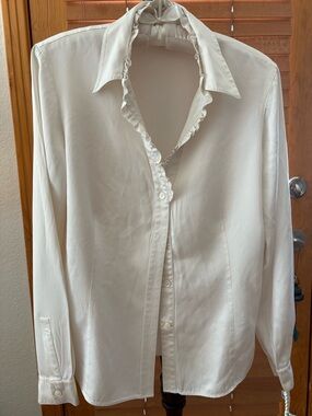 Lafayette 148 New York Cream Ruffle-Trim Silk Blouse Size 8